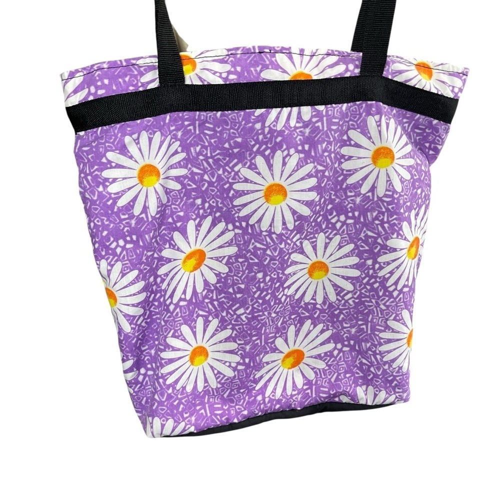 BLUE SKY Cottagecore‎ Boho Lavender Daisy Print Zip Closure Tote Bag - Picture 4 of 10